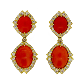 red Coral and champagne diamond Drop Earrings