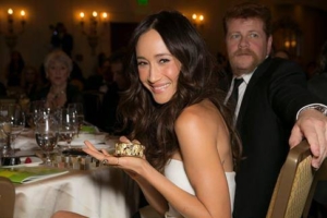Actress Maggie Q and actor Michael Cudlitz (Walking Dead) with my Serengeti bracelet at the WildAid Gala 2015 in Beverly Hills
