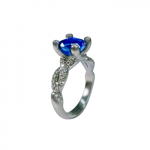 blue sapphire diamond custom engagement ring