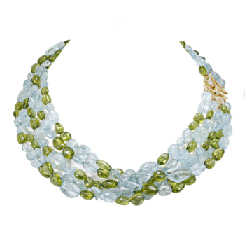 Aquamarine and peridot bead necklace hand-crafted by Frank Alexander Jewell