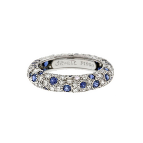 blue sapphires diamonds pave set ring