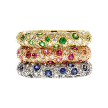 pave set diamonds, sapphires, tsavorites rings crafted by Frank Alexander Jewell