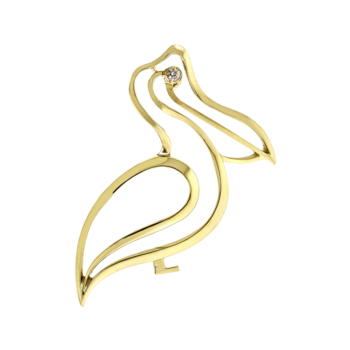 18K yellow gold pelican brooch with fine quality diamond eye