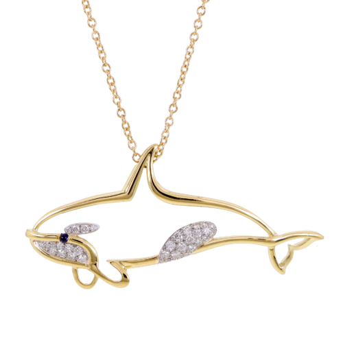 18k gold orca pendant with diamonds
